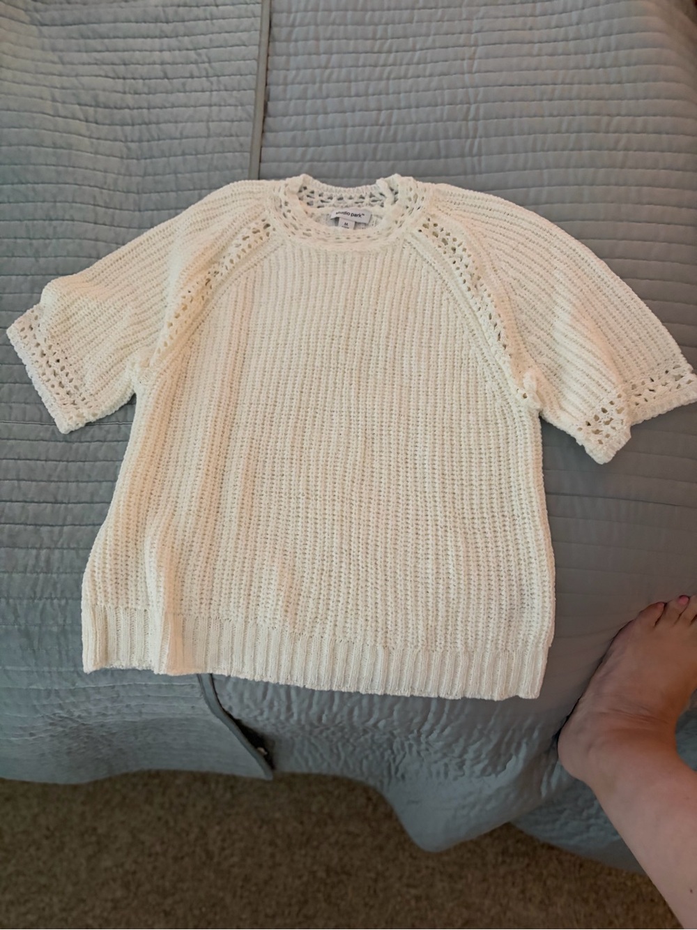 Studio Cream Short-Sleeve Crochet Knit Tee